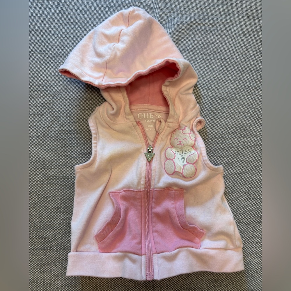 Guess Light Pink Hooded Vest with Bear Design